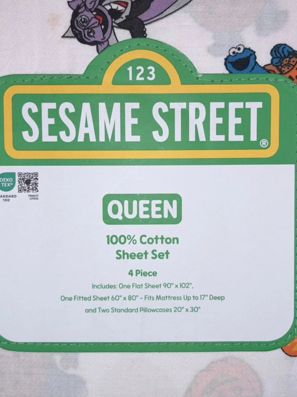 Sesame Street 100% Cotton Halloween Queen Size Sheet Set BERT ERNIE COOKIE